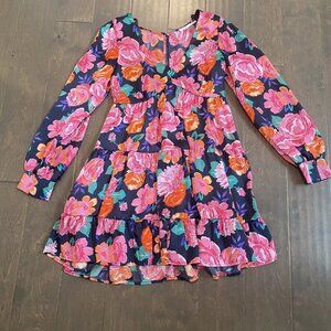 Francesca’s Mi Ami Dress Size Small S Floral Pink Satin Babydoll Minidress Seth